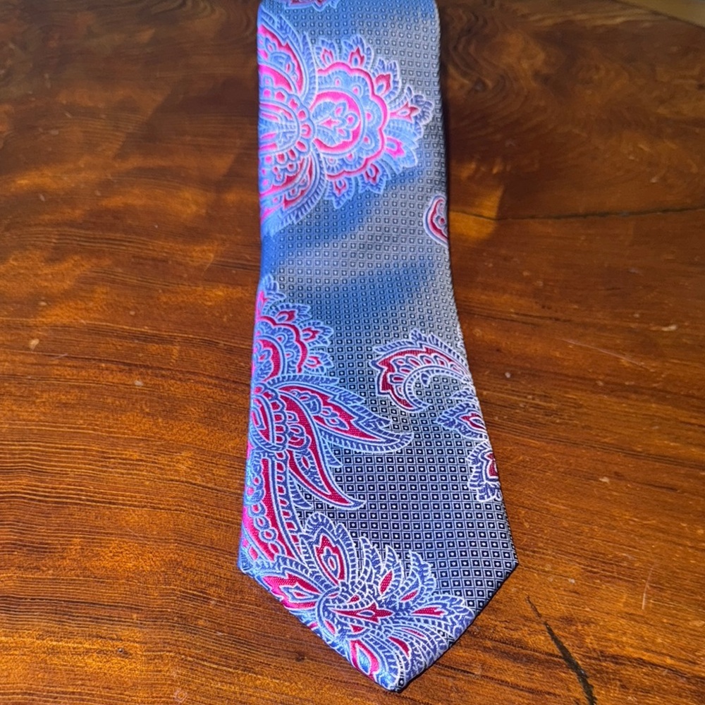 Blue and Pink Paisley Silk Necktie